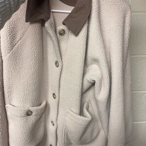 Madewell Cream and Brown Teddy Jacket with Cozy Texture